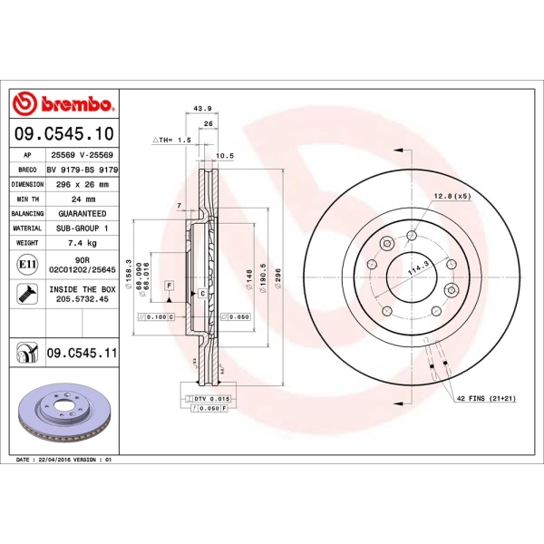 brembo UV Coated Series Front Brake Rotor 09.C545.11