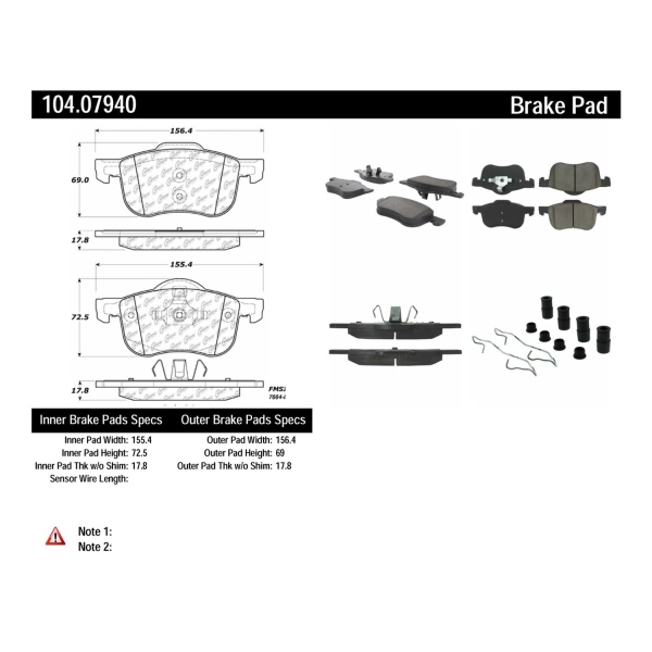 Centric Posi Quiet™ Semi-Metallic Front Disc Brake Pads 104.07940