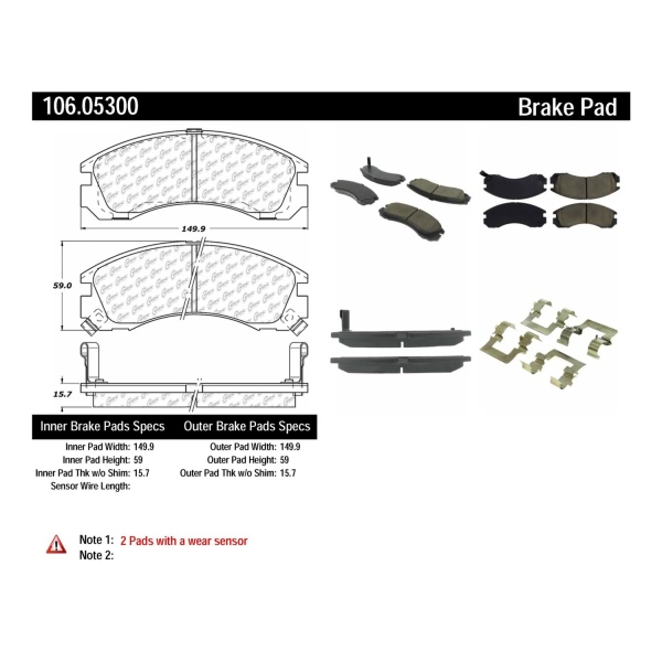 Centric Posi Quiet™ Extended Wear Semi-Metallic Front Disc Brake Pads 106.05300