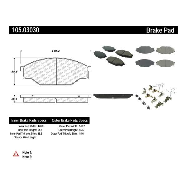 Centric Posi Quiet™ Ceramic Front Disc Brake Pads 105.03030