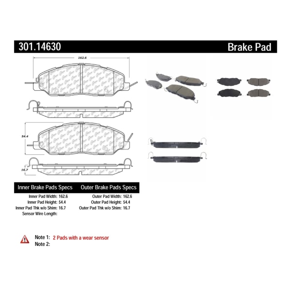 Centric Premium Ceramic Front Disc Brake Pads 301.14630