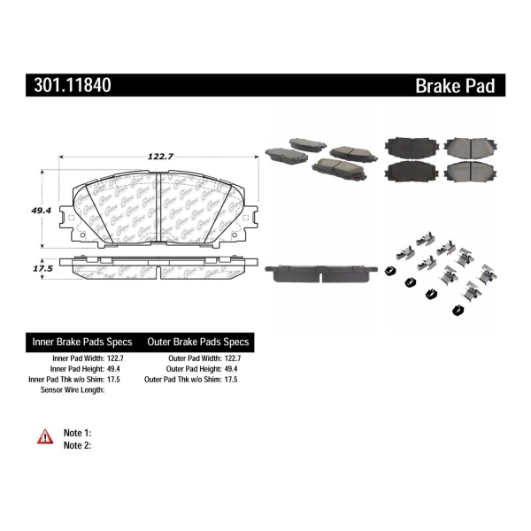 Centric Premium Ceramic Front Disc Brake Pads 301.11840