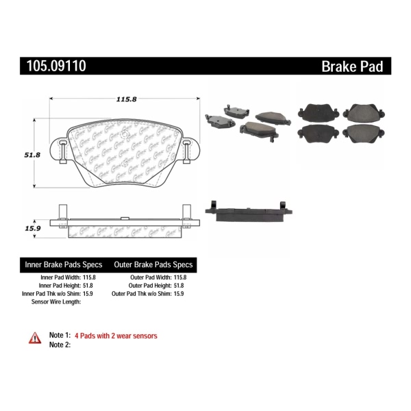 Centric Posi Quiet™ Ceramic Rear Disc Brake Pads 105.09110