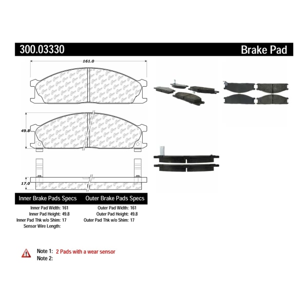 Centric Premium Semi-Metallic Front Disc Brake Pads 300.03330