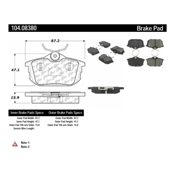 Centric Posi Quiet™ Semi-Metallic Rear Disc Brake Pads 104.08380