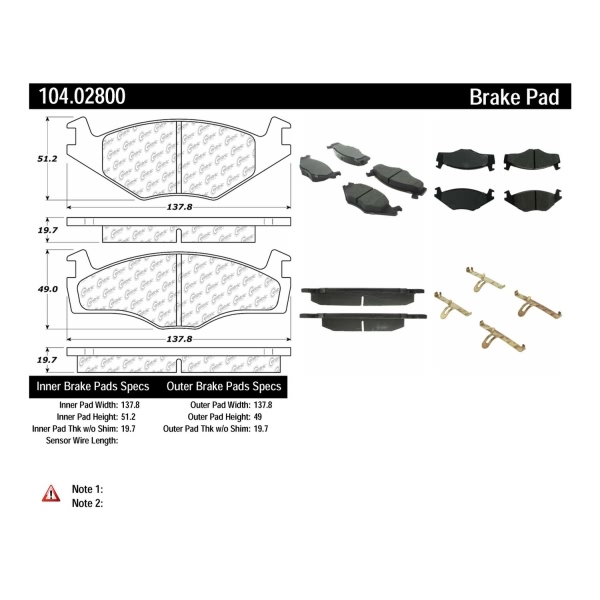 Centric Posi Quiet™ Semi-Metallic Front Disc Brake Pads 104.02800