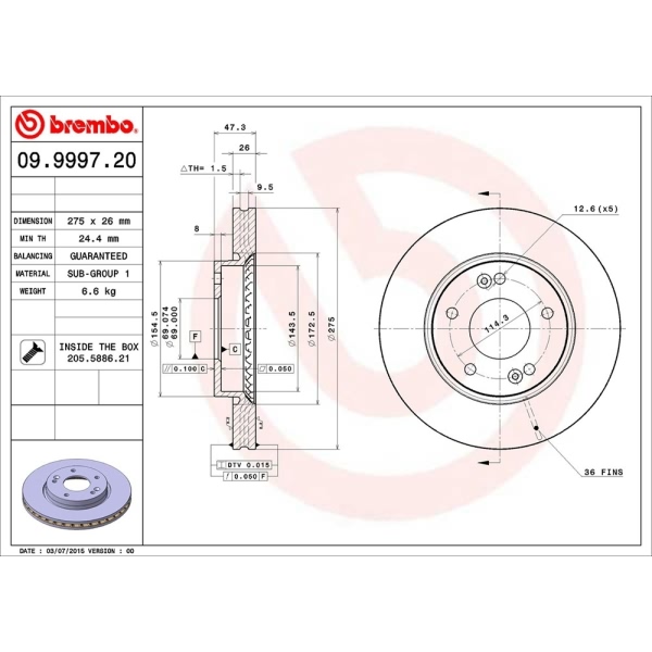 brembo OE Replacement Vented Front Brake Rotor 09.9997.20