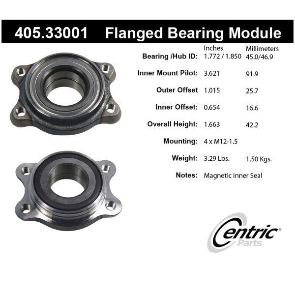 Centric Premium™ Rear Driver Side Wheel Bearing Module 405.33001