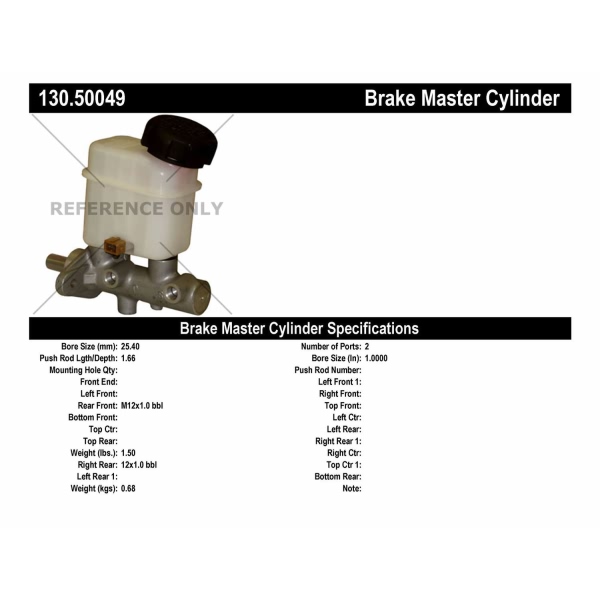 Centric Premium Brake Master Cylinder 130.50049