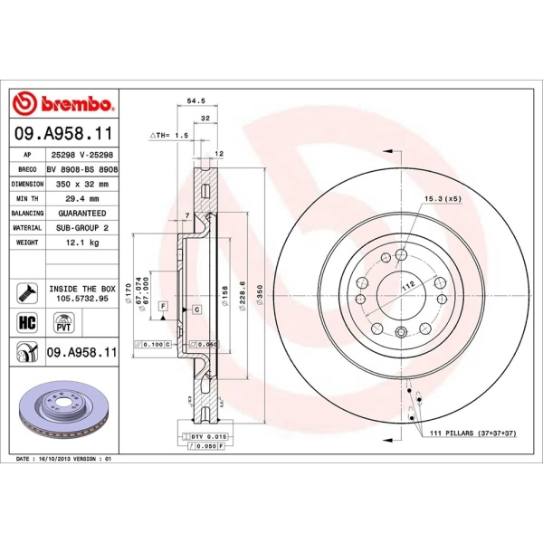 brembo UV Coated Series Front Brake Rotor 09.A958.11