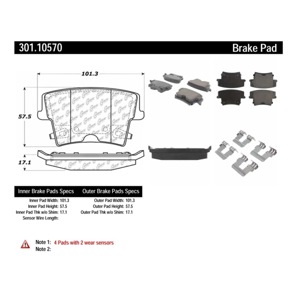 Centric Premium Ceramic Rear Disc Brake Pads 301.10570