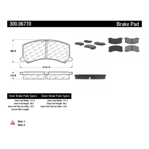 Centric Premium Semi-Metallic Front Disc Brake Pads 300.06770