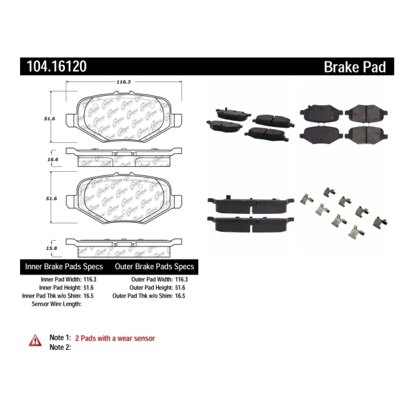 Centric Posi Quiet™ Semi-Metallic Rear Disc Brake Pads 104.16120