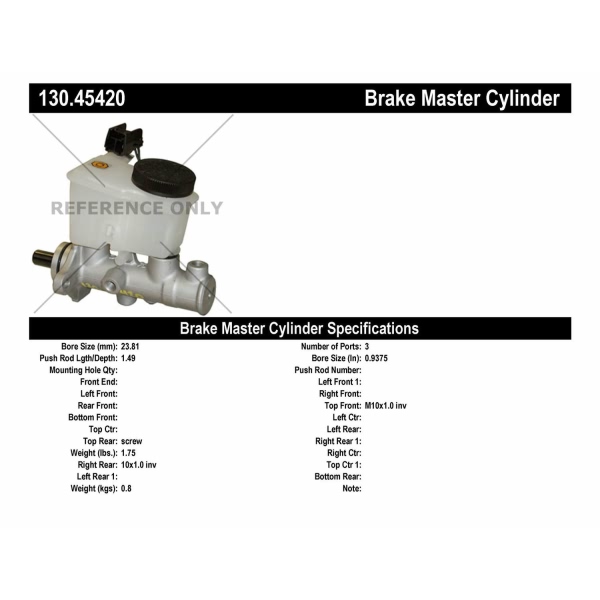 Centric Premium Brake Master Cylinder 130.45420