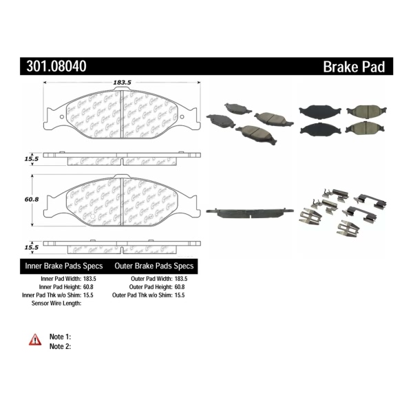 Centric Premium Ceramic Front Disc Brake Pads 301.08040