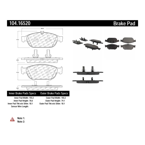 Centric Posi Quiet™ Semi-Metallic Front Disc Brake Pads 104.16520