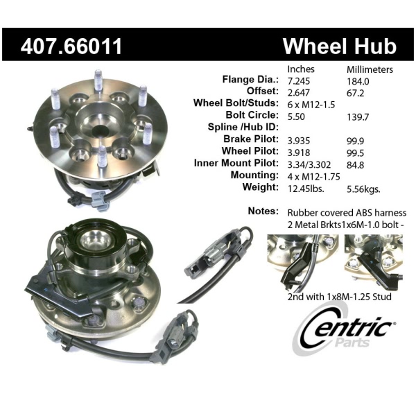 Centric Premium™ Front Passenger Side Non-Driven Wheel Bearing and Hub Assembly 407.66011