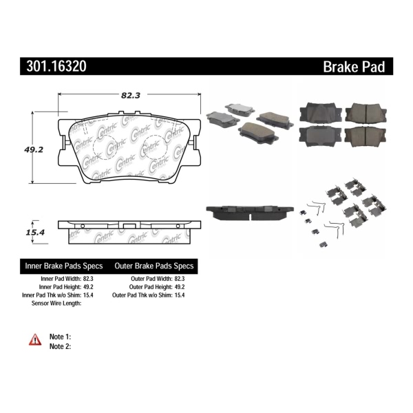 Centric Premium Ceramic Rear Disc Brake Pads 301.16320