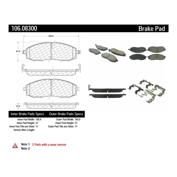 Centric Posi Quiet™ Extended Wear Semi-Metallic Front Disc Brake Pads 106.08300
