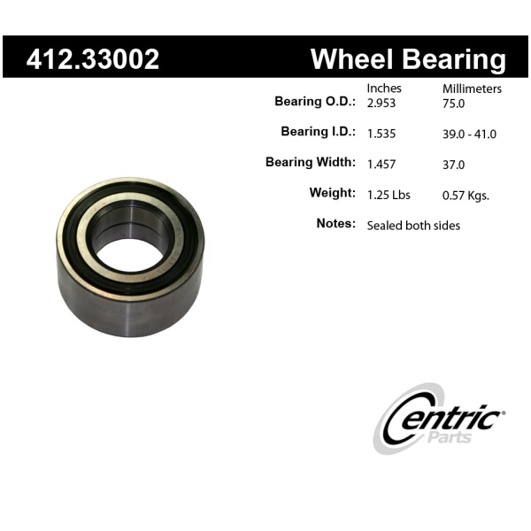 Centric Premium™ Rear Driver Side Double Row Wheel Bearing 412.33002