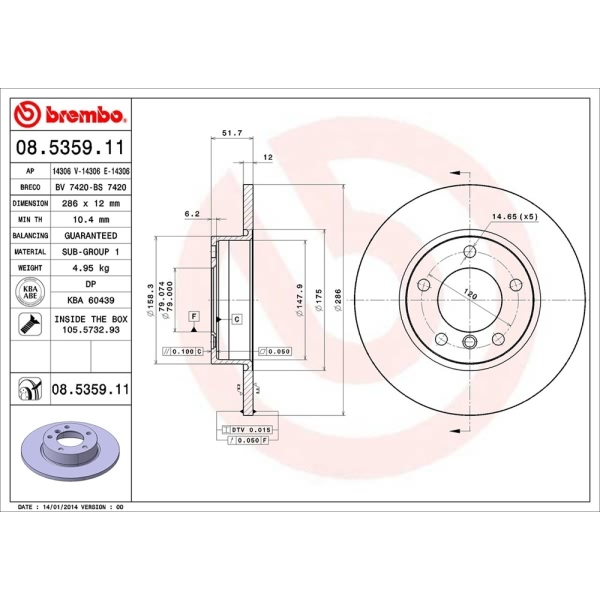 brembo UV Coated Series Solid Front Brake Rotor 08.5359.11