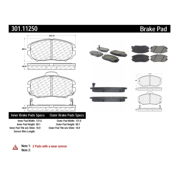 Centric Premium Ceramic Front Disc Brake Pads 301.11250