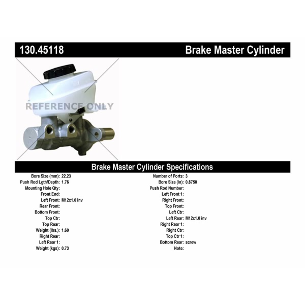Centric Premium Brake Master Cylinder 130.45118
