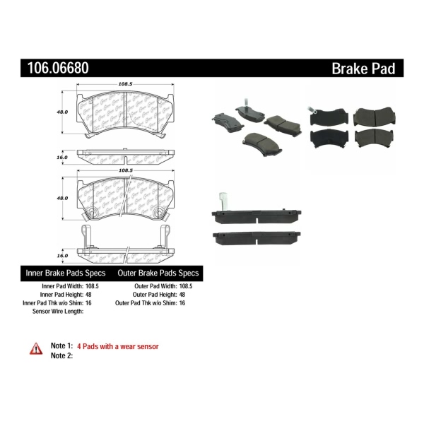 Centric Posi Quiet™ Extended Wear Semi-Metallic Front Disc Brake Pads 106.06680