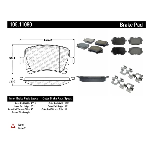 Centric Posi Quiet™ Ceramic Rear Disc Brake Pads 105.11080