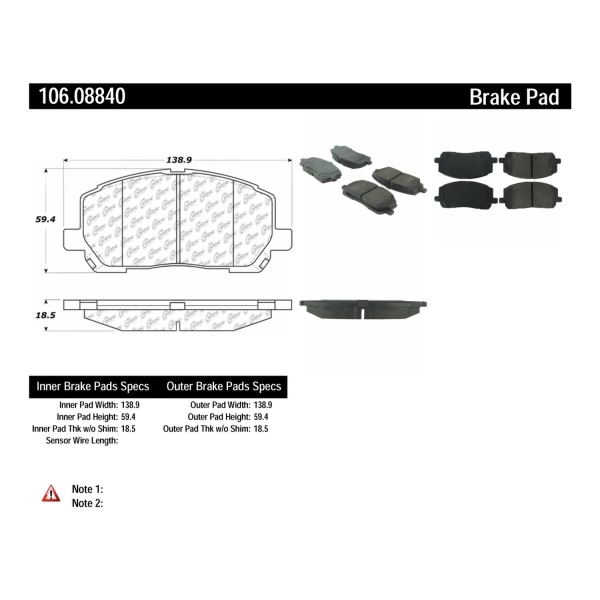 Centric Posi Quiet™ Extended Wear Semi-Metallic Front Disc Brake Pads 106.08840