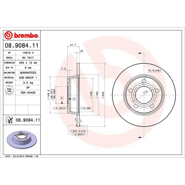 brembo UV Coated Series Solid Rear Brake Rotor 08.9084.11