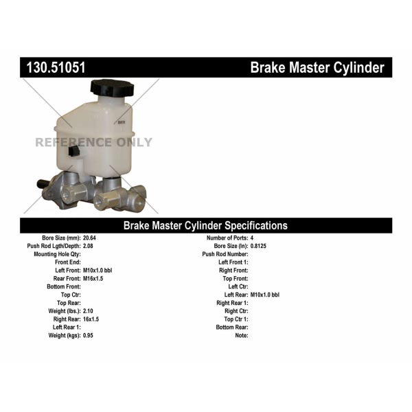 Centric Premium Brake Master Cylinder 130.51051