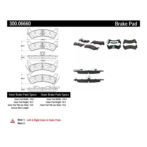 Centric Premium Semi-Metallic Rear Disc Brake Pads 300.06660