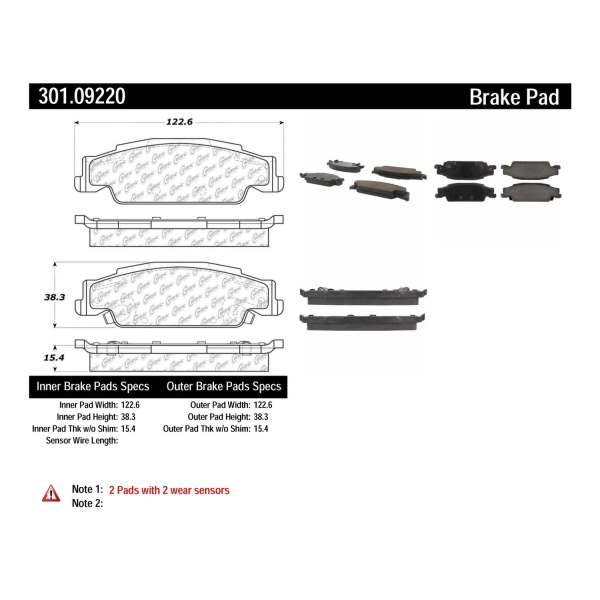 Centric Premium Ceramic Rear Disc Brake Pads 301.09220