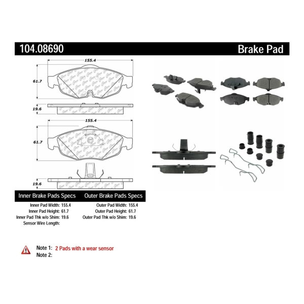 Centric Posi Quiet™ Semi-Metallic Front Disc Brake Pads 104.08690