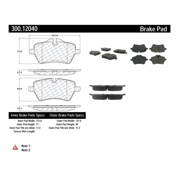 Centric Premium Semi-Metallic Front Disc Brake Pads 300.12040