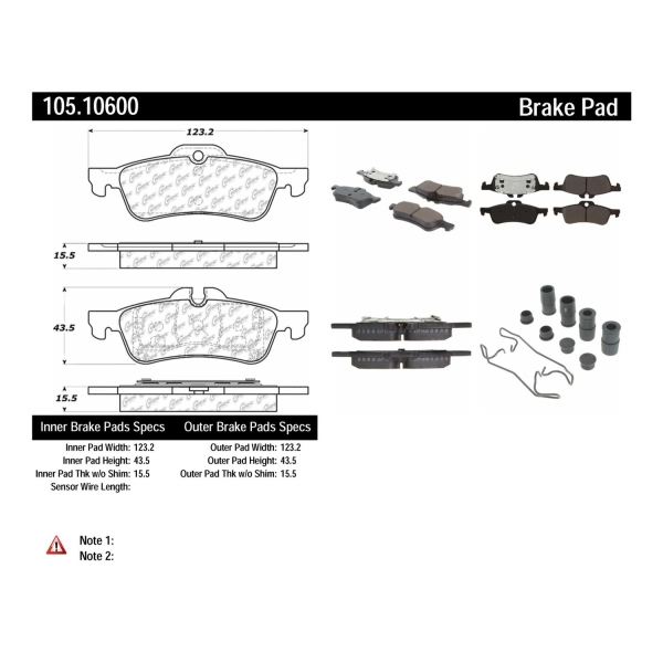 Centric Posi Quiet™ Ceramic Rear Disc Brake Pads 105.10600