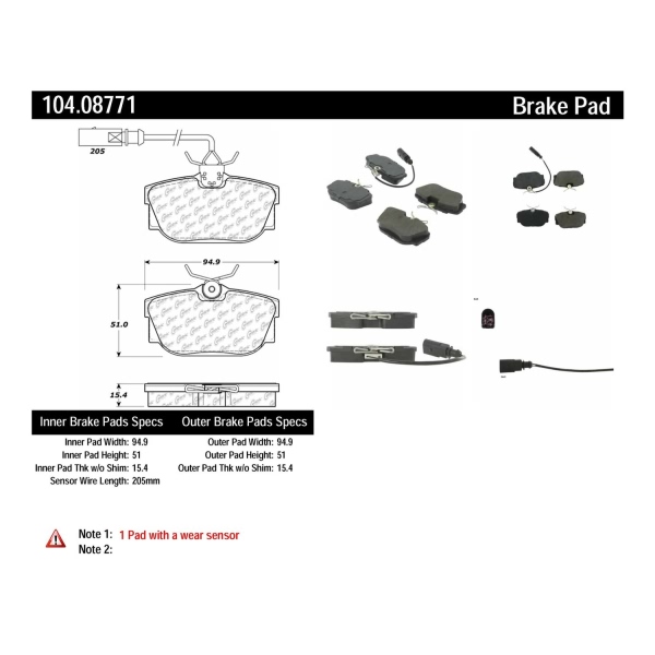 Centric Posi Quiet™ Semi-Metallic Rear Disc Brake Pads 104.08771