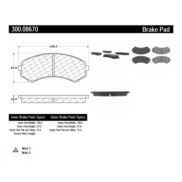 Centric Premium Semi-Metallic Front Disc Brake Pads 300.08670