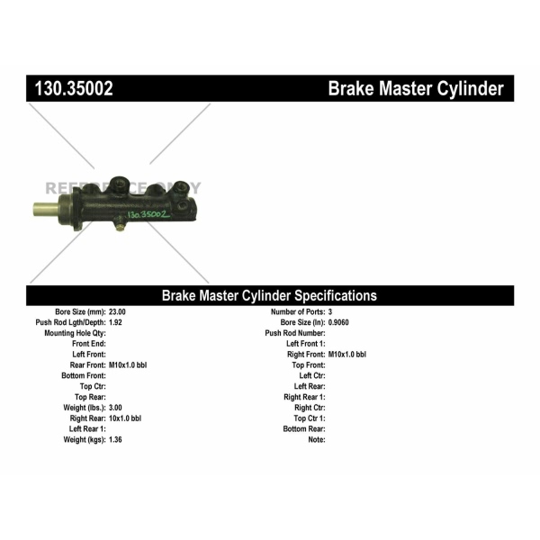 Centric Premium Brake Master Cylinder 130.35002