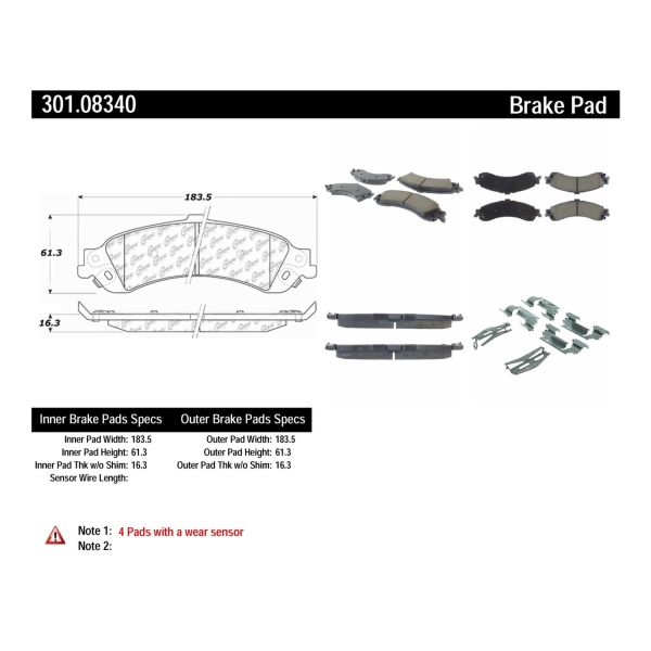 Centric Premium Ceramic Rear Disc Brake Pads 301.08340