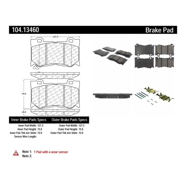 Centric Posi Quiet™ Semi-Metallic Brake Pads With Hardware 104.13460