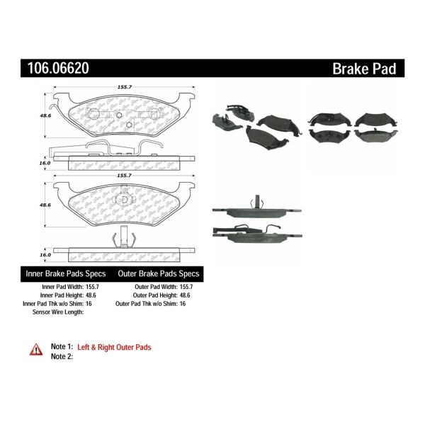 Centric Posi Quiet™ Extended Wear Semi-Metallic Rear Disc Brake Pads 106.06620