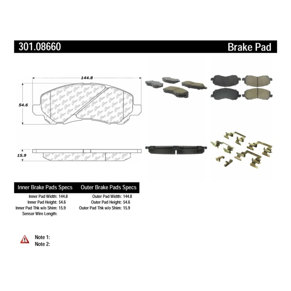 Centric Premium™ Ceramic Brake Pads With Shims And Hardware 301.08660