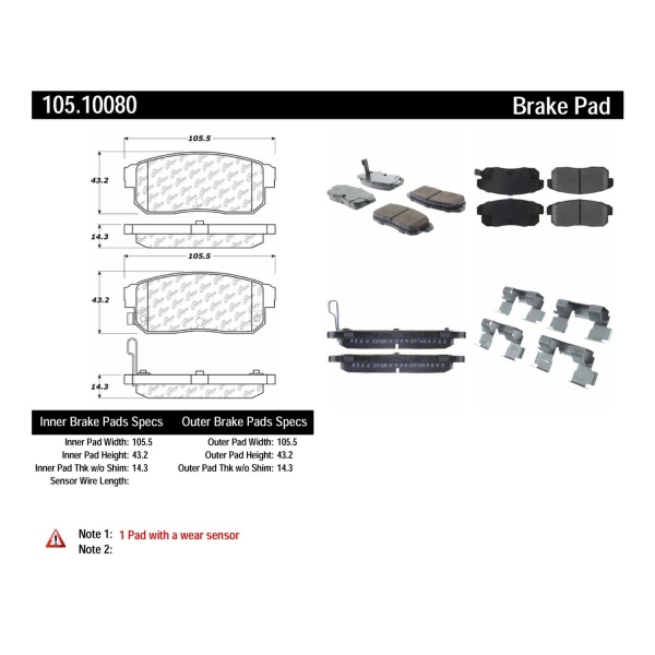 Centric Posi Quiet™ Ceramic Rear Disc Brake Pads 105.10080