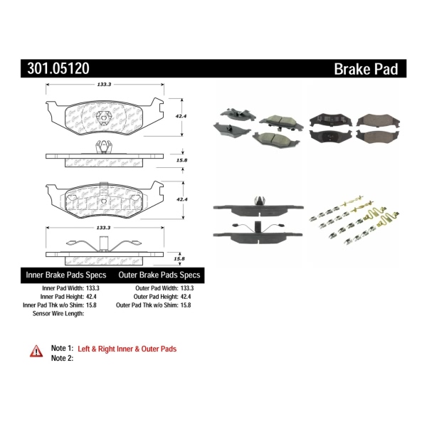 Centric Premium Ceramic Rear Disc Brake Pads 301.05120