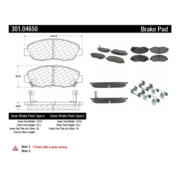 Centric Premium™ Ceramic Brake Pads With Shims And Hardware 301.04650