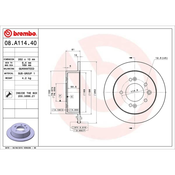 brembo OE Replacement Solid Rear Brake Rotor 08.A114.40