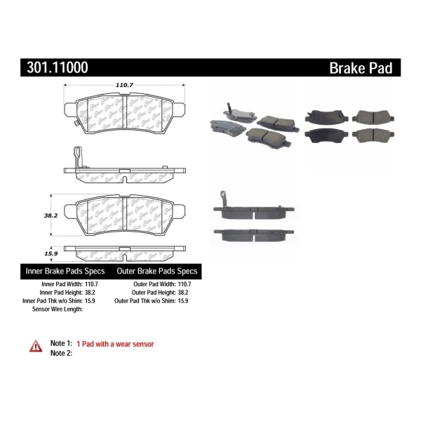 Centric Premium Ceramic Rear Disc Brake Pads 301.11000