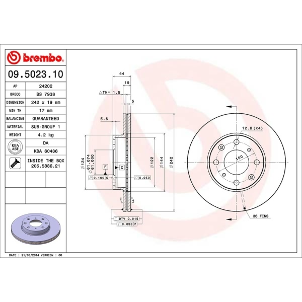 brembo OE Replacement Front Brake Rotor 09.5023.10